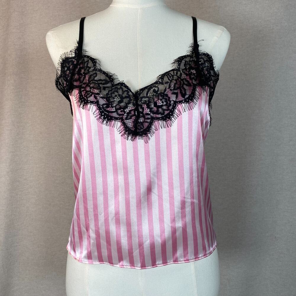 Unbranded Womens Y2K Lace Trimmed Satin Cami Size XL‎ Sexy Coquette Preppy